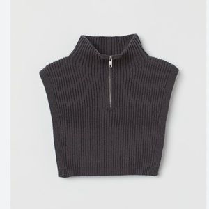 H&M knitted zip cropped sweater collar, gray, one size fits most